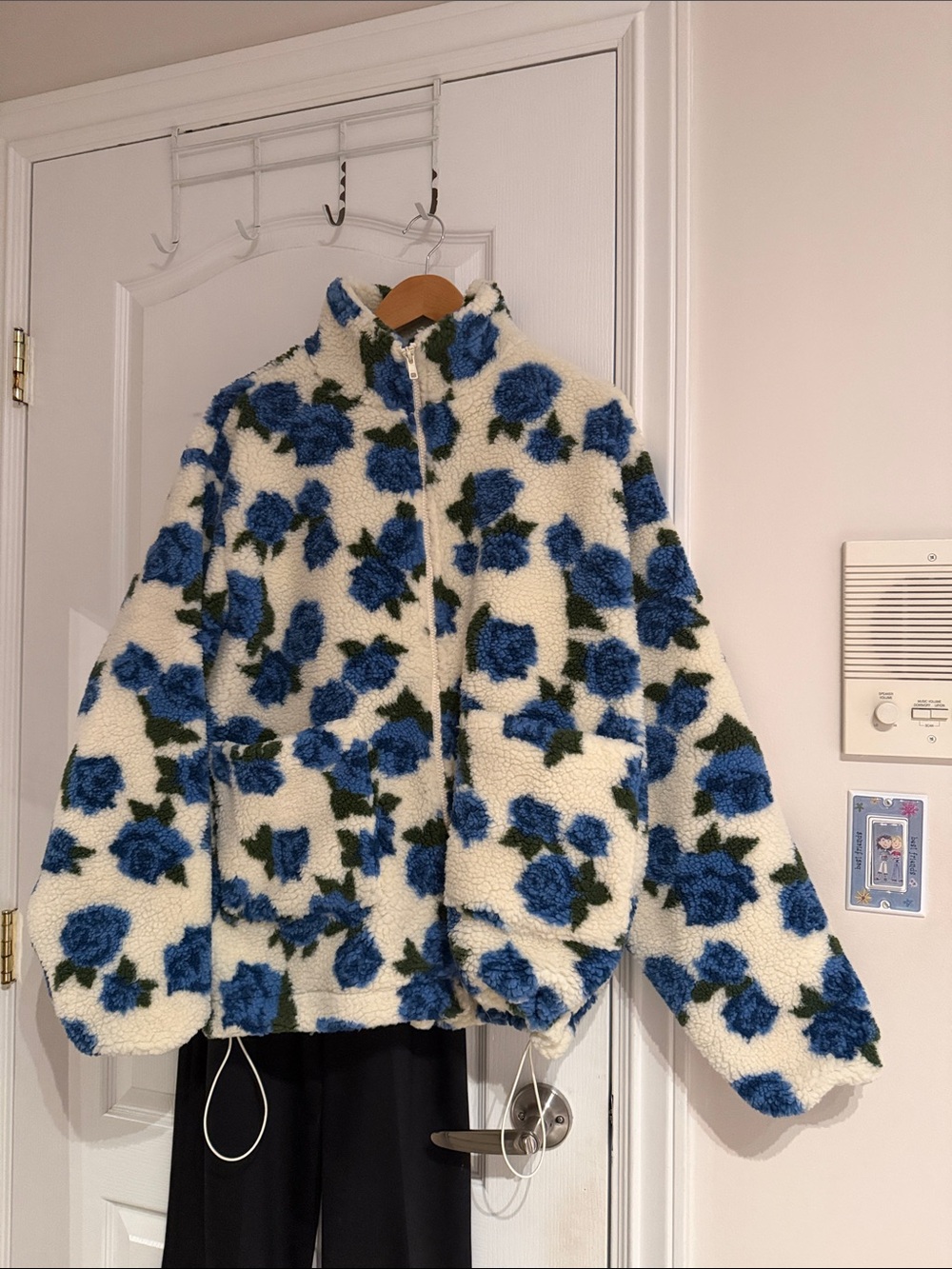 Women’s New Floral Sherpa Jacket - Blue/White